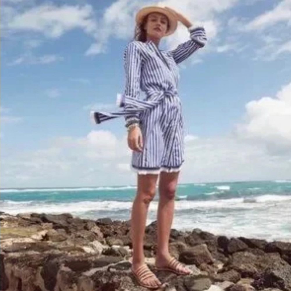 J Crew Belted Cotton Poplin Tunic in Stripe  Size 6